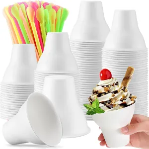 100 Set Snow Cone Cups and Straws Set 12 oz Colorful Shaved Ice Snow Straws Ice Cream Bowls Thicken Paper Cups for Wedding Birthday Party Food Holiday Summer Cookout