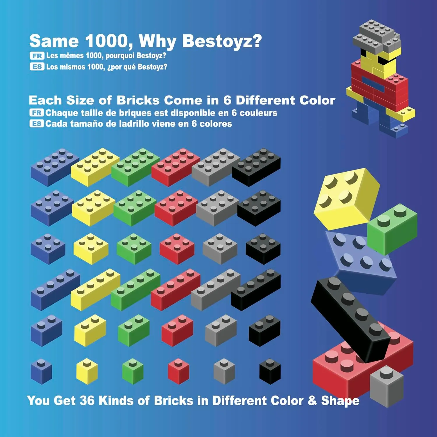 1000 Pieces Building Blocks, Bulk Classic Building Bricks Toy, Big Box of Basic Bricks, Compatible with Major Brands, Educational Construction Toys & Gifts for Kids 4 