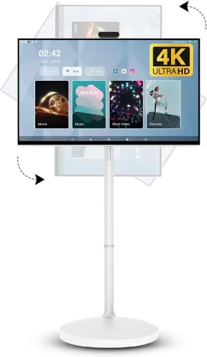 32 Inch 4K Portable Smart Monitor, 8 128GB, Qualcomm 665 CPU, Battery Operated with 10H Life Time, Android OS 13, Rolling Touch Screen on Wheels, Air Remote Mouse, with 5MP Webcam