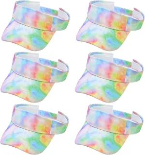 6 PC Tie Dye Sun Visors Hats, Sports Sun Hats Ball Caps Empty Top Tennis Golf Summer Beach Pool