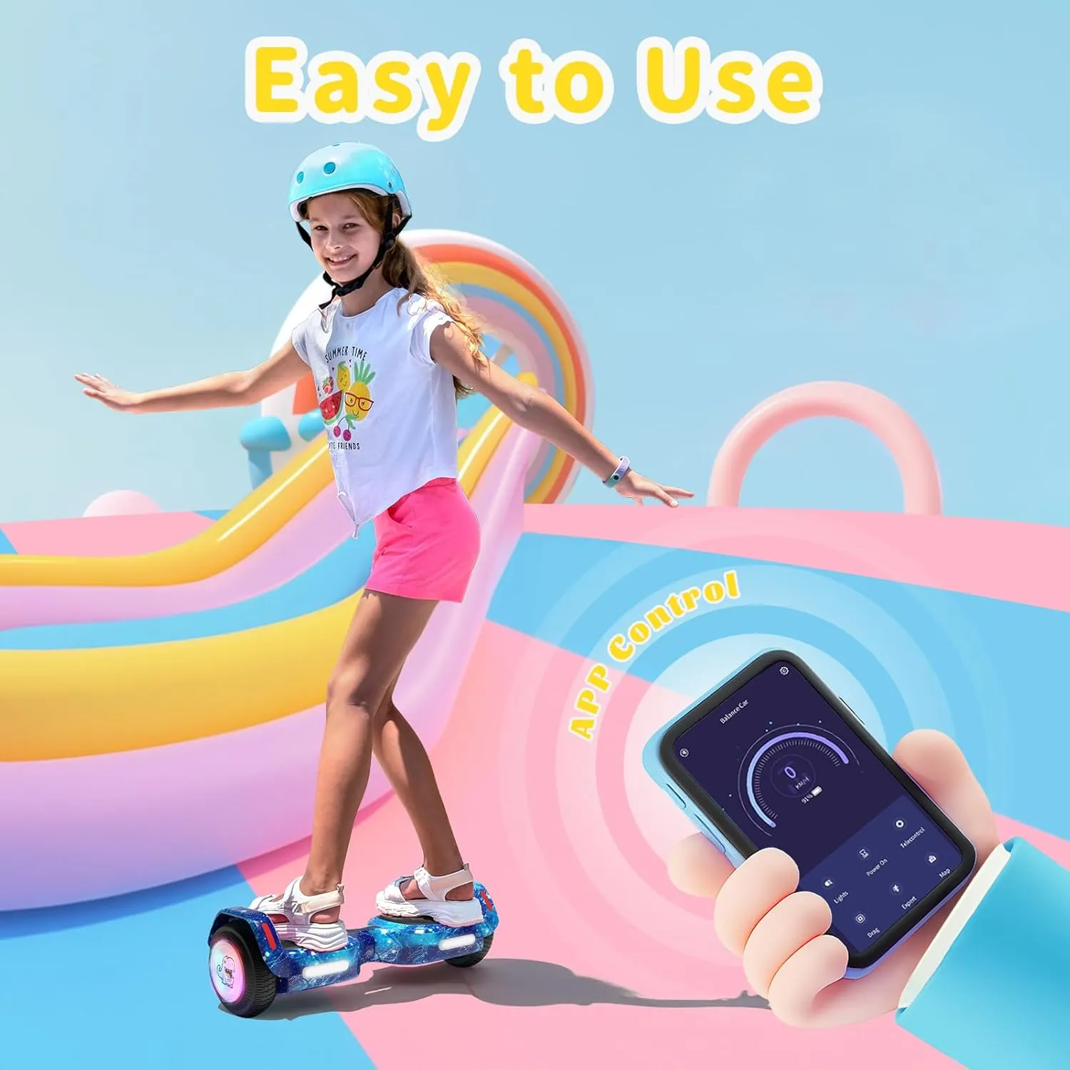 6.5" Bluetooth Scooter, LED Lights & APP & Music Speaker, Long Battery Life, Gifts for Kids & Adults & Girls & Boys, for All Ages