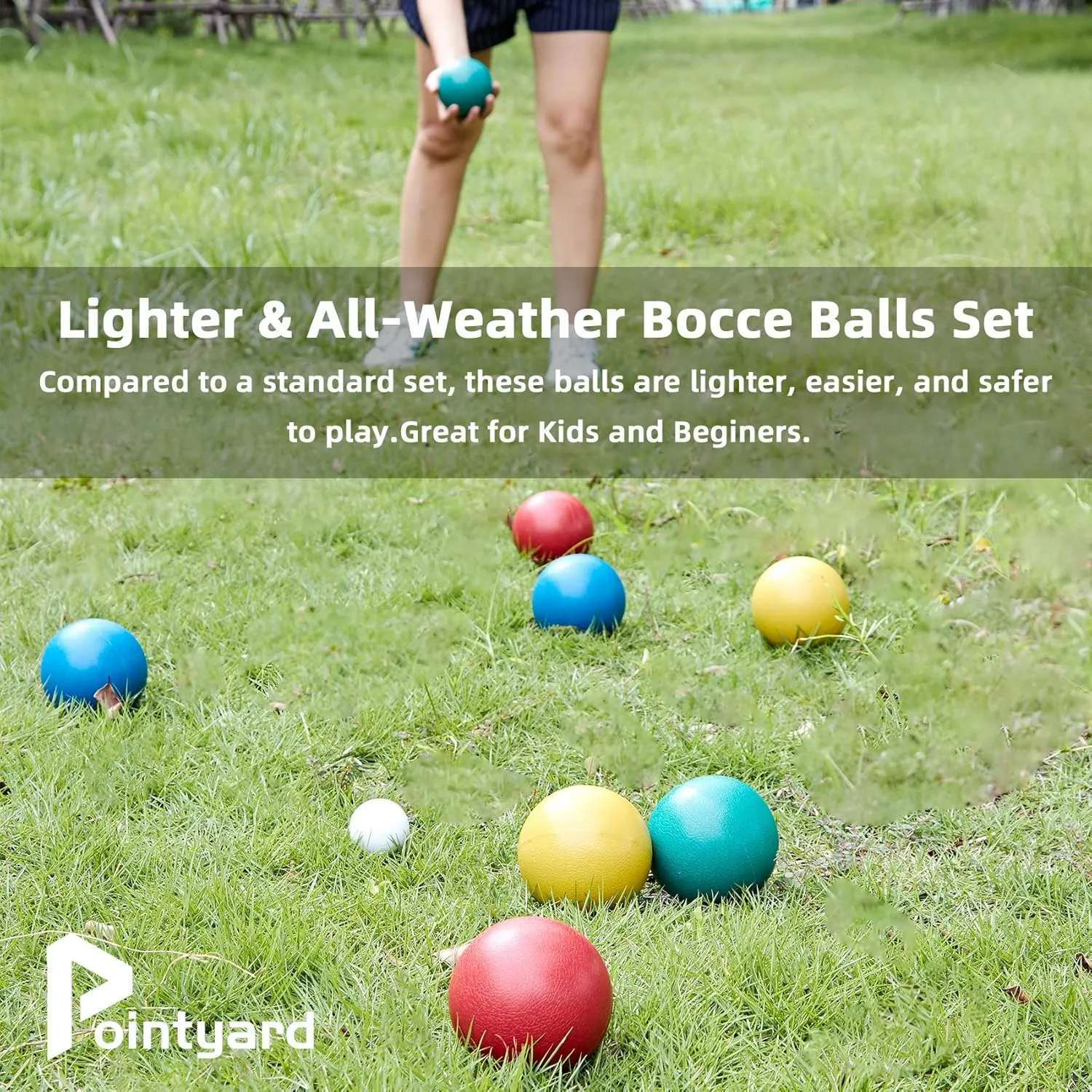 84mm Bocce Ball Set, Outdoor Games for Adults and Family, Backyard Ball Set with 8 PE Bocce Balls & 1 Pallino & Carry Bag & Measuring Tape for Teens Beginners