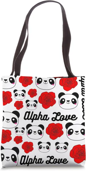 Alpha Love AOII Panda Bear Cute Kawaii O Rose Pi Roses Rose Tote Bag