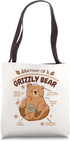 Anatomy of a Grizzly Bear Cute Funny Animal Nature Art Tote Bag