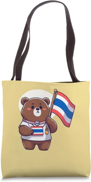 Asian Bear Holding Thai Flag Tote Bag