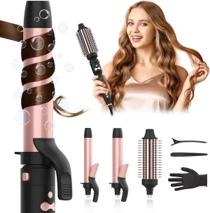 Automatic Rotating Curling Iron, 3 in 1 Thermal Brush Set 1-1 1/2 Inch, Auto Hair Curler with 3 Temps, 100 Million Ionic, Travel Dual Voltage Self Curling Wand for Beach Waves, Ceramic Coating