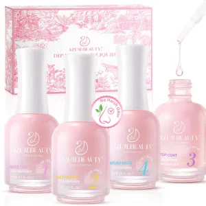 AZUREBEAUTY Low Odor Dip Powder Liquid Set, 15ml/0.5oz Upgraded Clear Base, Activator, Top Coat & Brush Saver,No Lamp Needed for Nail Kit