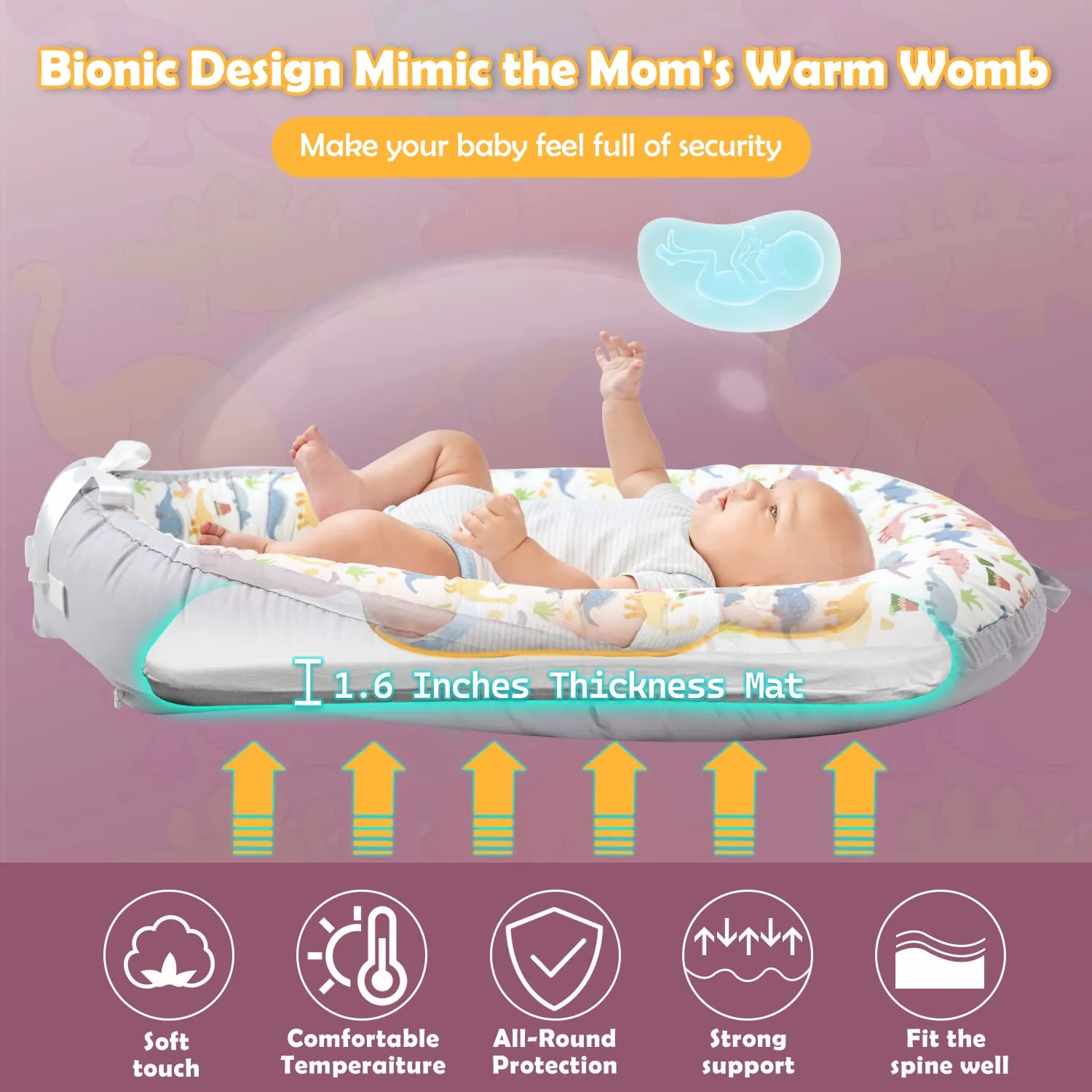 Baby Lounger, Ultra Breathable Soft Cotton Perfect for Tummy Time, Portable & Adjustable Infant Floor Seat for Traveling | Newborn Shower Gift