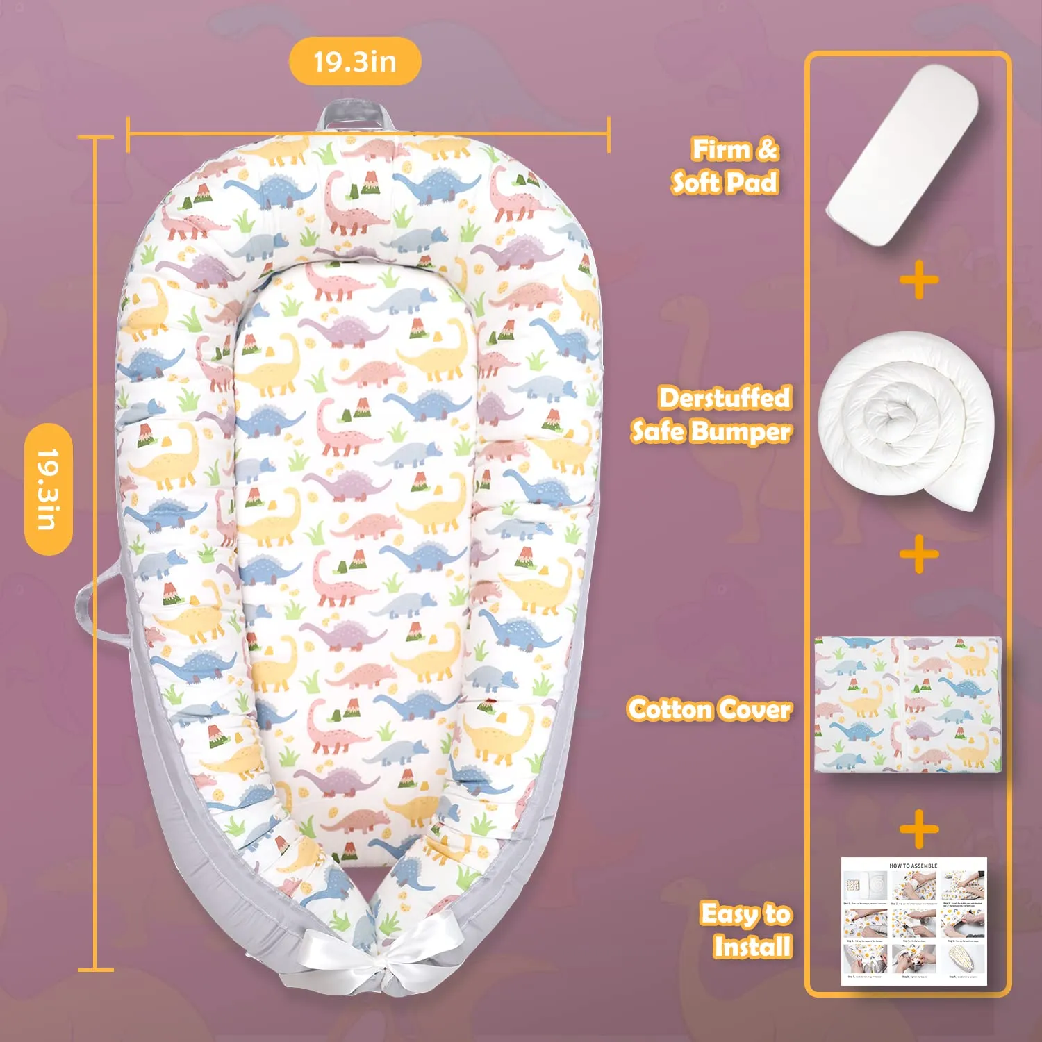 Baby Lounger, Ultra Breathable Soft Cotton Perfect for Tummy Time, Portable & Adjustable Infant Floor Seat for Traveling | Newborn Shower Gift