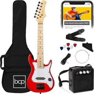 Best Choice Products 30in Kids Electric Guitar Beginner Starter Kit w/ 5W Amplifier, Strap, Gig Bag, Strings, Picks - Metallic Red