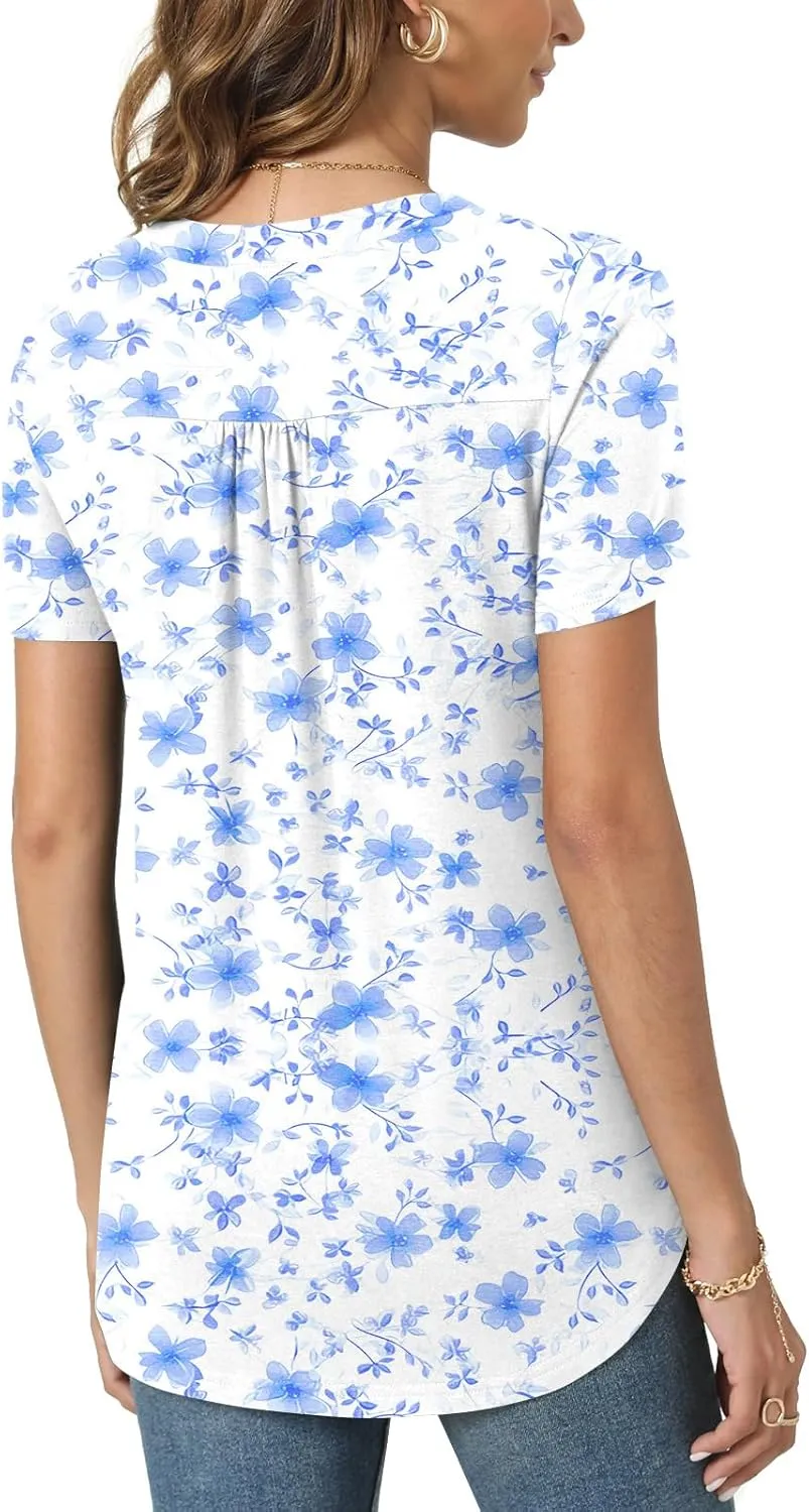 Bestbee Women's Summer Tops Short Sleeve Tunics Dressy Casual Blouses Henley Neck Button-Down Shirts