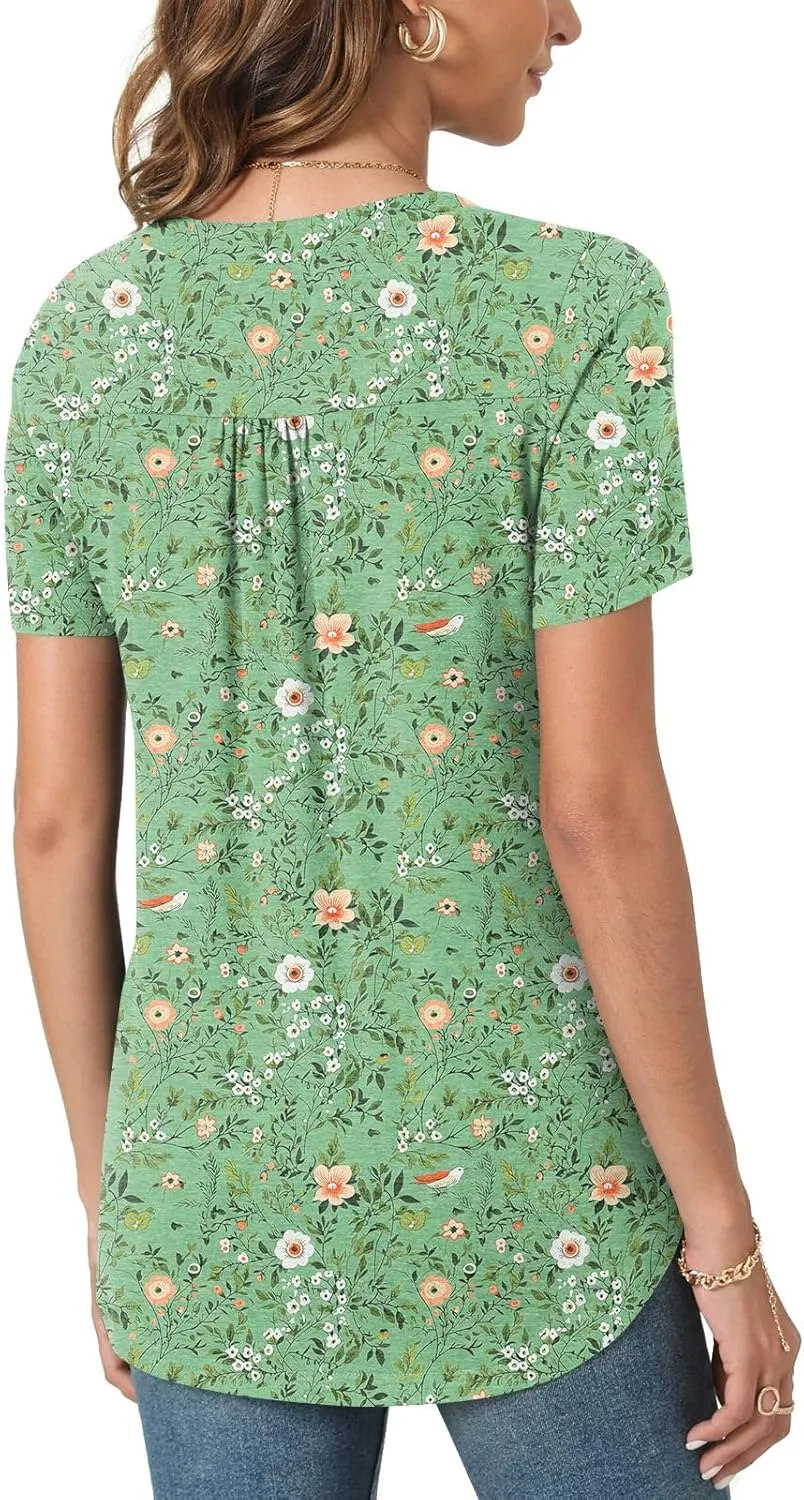 Bestbee Women's Summer Tops Short Sleeve Tunics Dressy Casual Blouses Henly Neck Button-Down Shirts