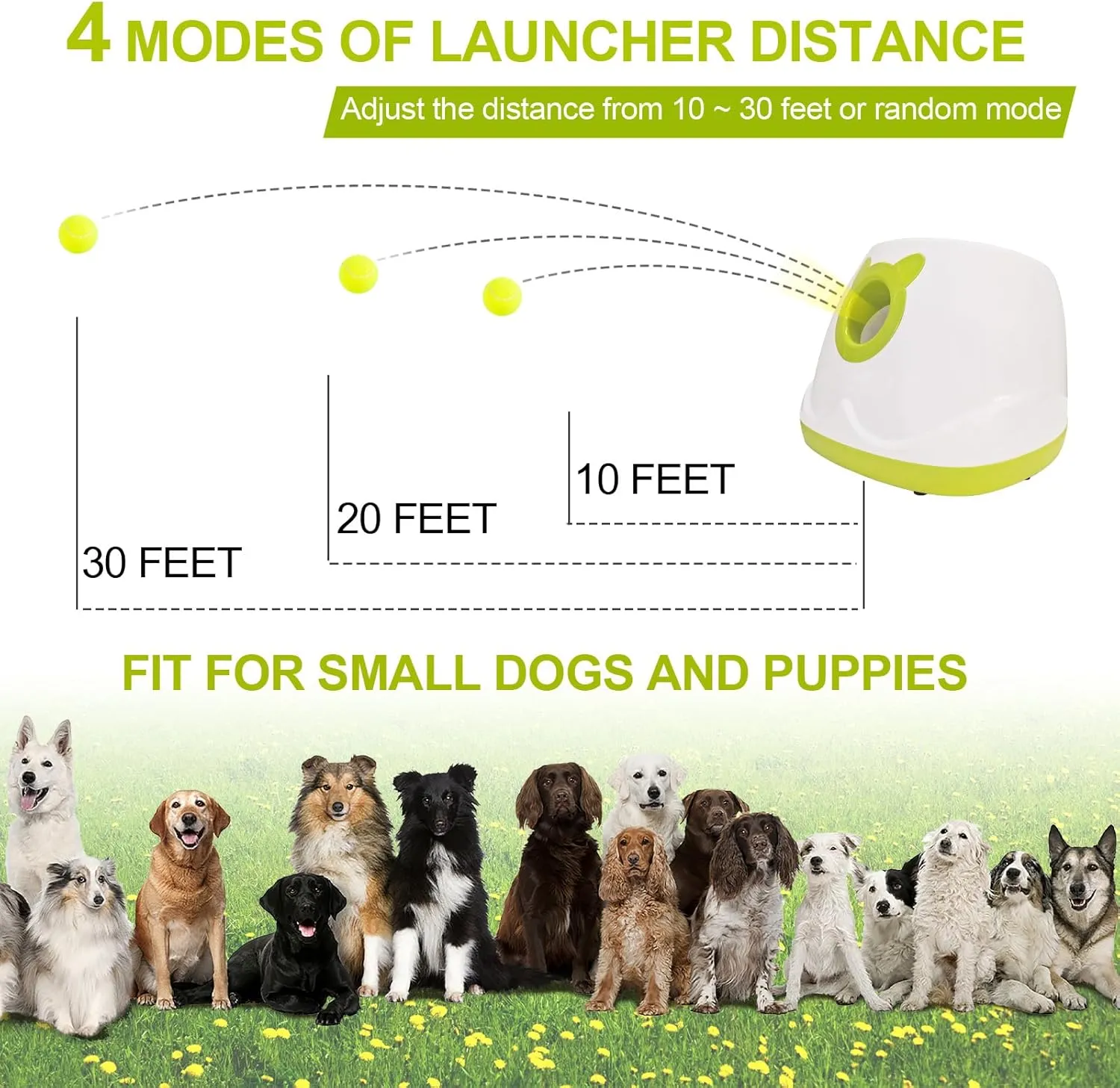 BESTHLS Automatic Dog Ball Launcher Interactive Tennis Ball Thrower Machine for Small Medium Dogs Fetching Distance 10-30ft (White2, Remote Included)