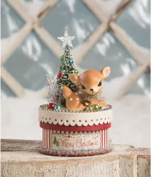 Bethany Lowe 7" Merry and Bright Deer on Box Christmas Figure TL9415