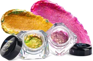 Blossom x babyleska Stellar Glow Gel Chrome Flake Eyeshadow Flake Multichrome Color Gradient Shiny Eye Shadow Topper Multi-Tone High Shine Finish Metallic Glitter Shimmer, 2pk, Supernova/Shooting Star