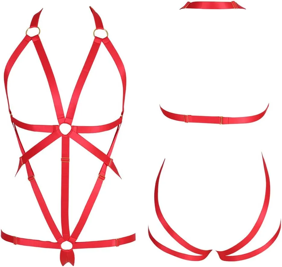 Body Harness Full for Women Garter Belts Set Strappy Adjust Gothic Punk Art Wear Elastic