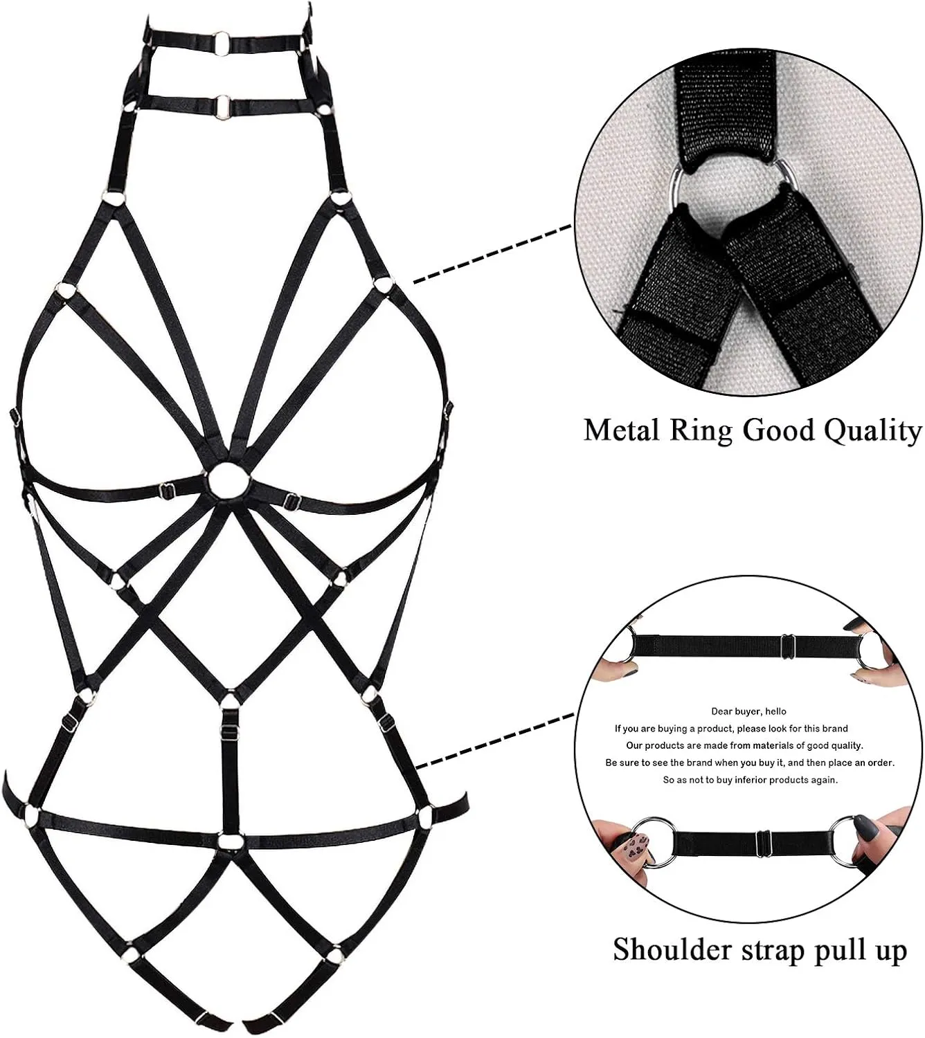 Body Harness Full for Women Garter Belts Set Strappy Elastic Adjust Size Punk Gothic Halloween