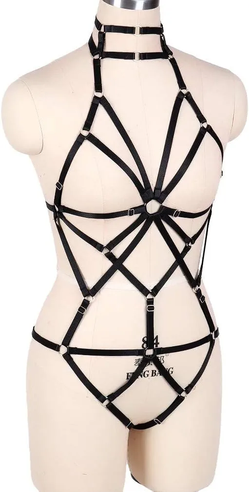 Body Harness Full for Women Garter Belts Set Strappy Elastic Adjust Size Punk Gothic Halloween