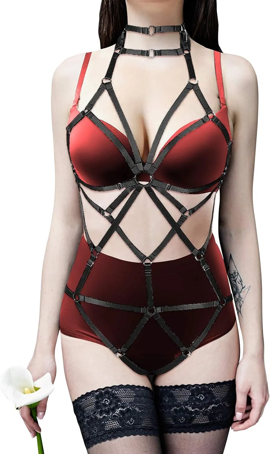 Body Harness Full for Women Garter Belts Set Strappy Elastic Adjust Size Punk Gothic Halloween