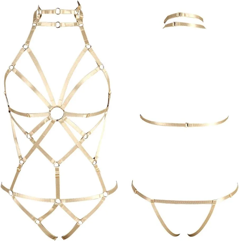 Body Harness Full for Women Garter Belts Set Strappy Elastic Adjust Size Punk Gothic Halloween