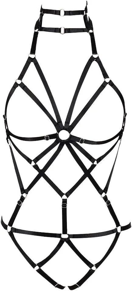 Body Harness Full for Women Garter Belts Set Strappy Elastic Adjust Size Punk Gothic Halloween