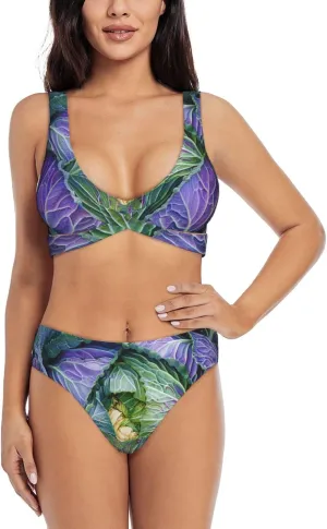Bright Cabbage Prints Womens Two Piece Bikini Set Swimsuits for Vacations and Beach Parties,