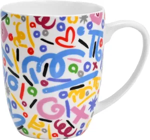 BRITTO Romero Bone China Coffee Mug, 16.8 oz, Brush Strokes, Artwork Design