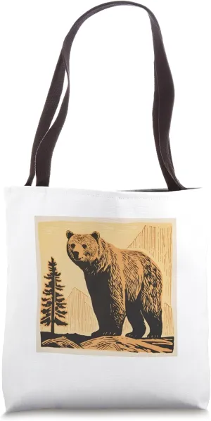 Brown Bear Wilderness Animal Vintage Retro Bear Tote Bag