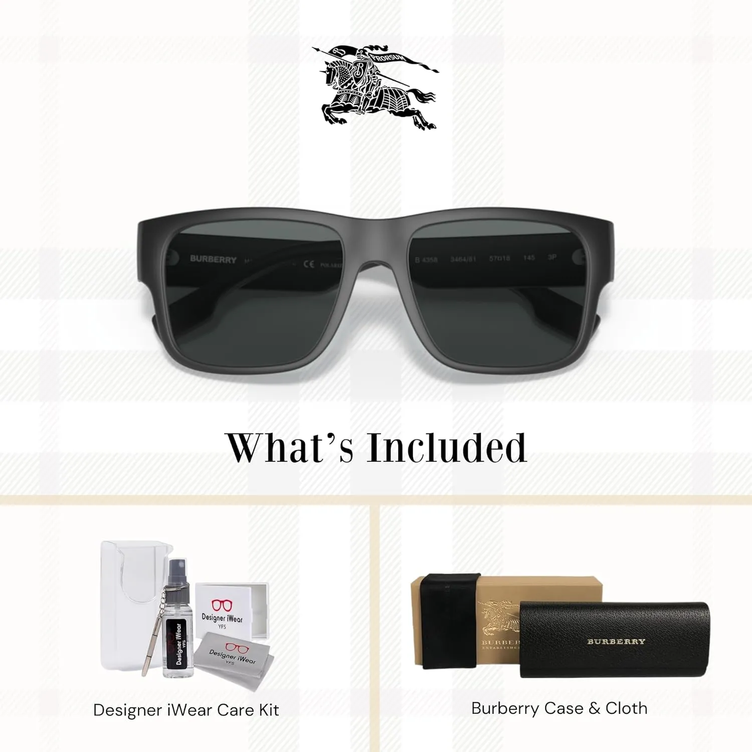 BURBERRY Knight BE4358 Square Sunglasses for Men   BUNDLE With Designer iWear Eyewear Kit