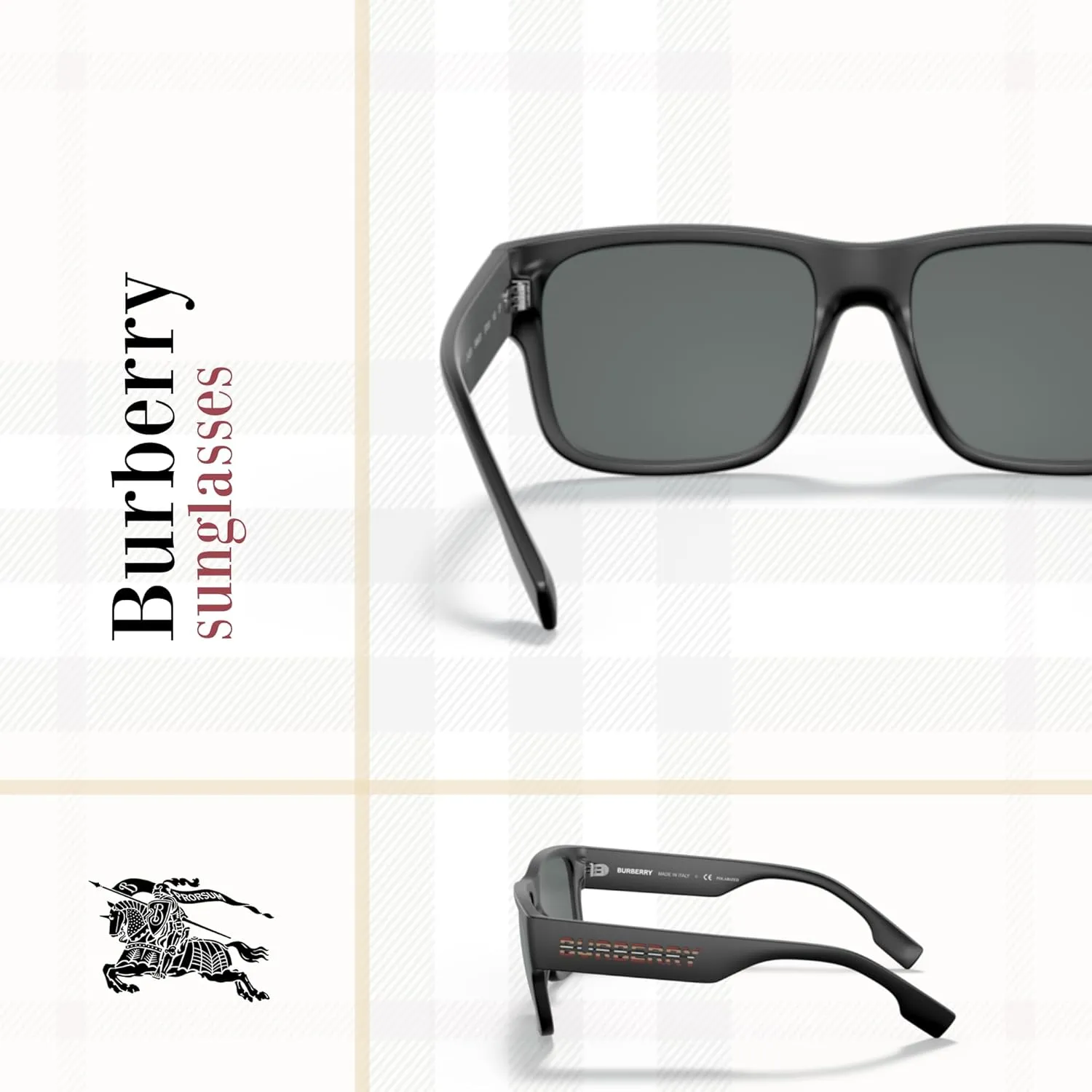 BURBERRY Knight BE4358 Square Sunglasses for Men   BUNDLE With Designer iWear Eyewear Kit