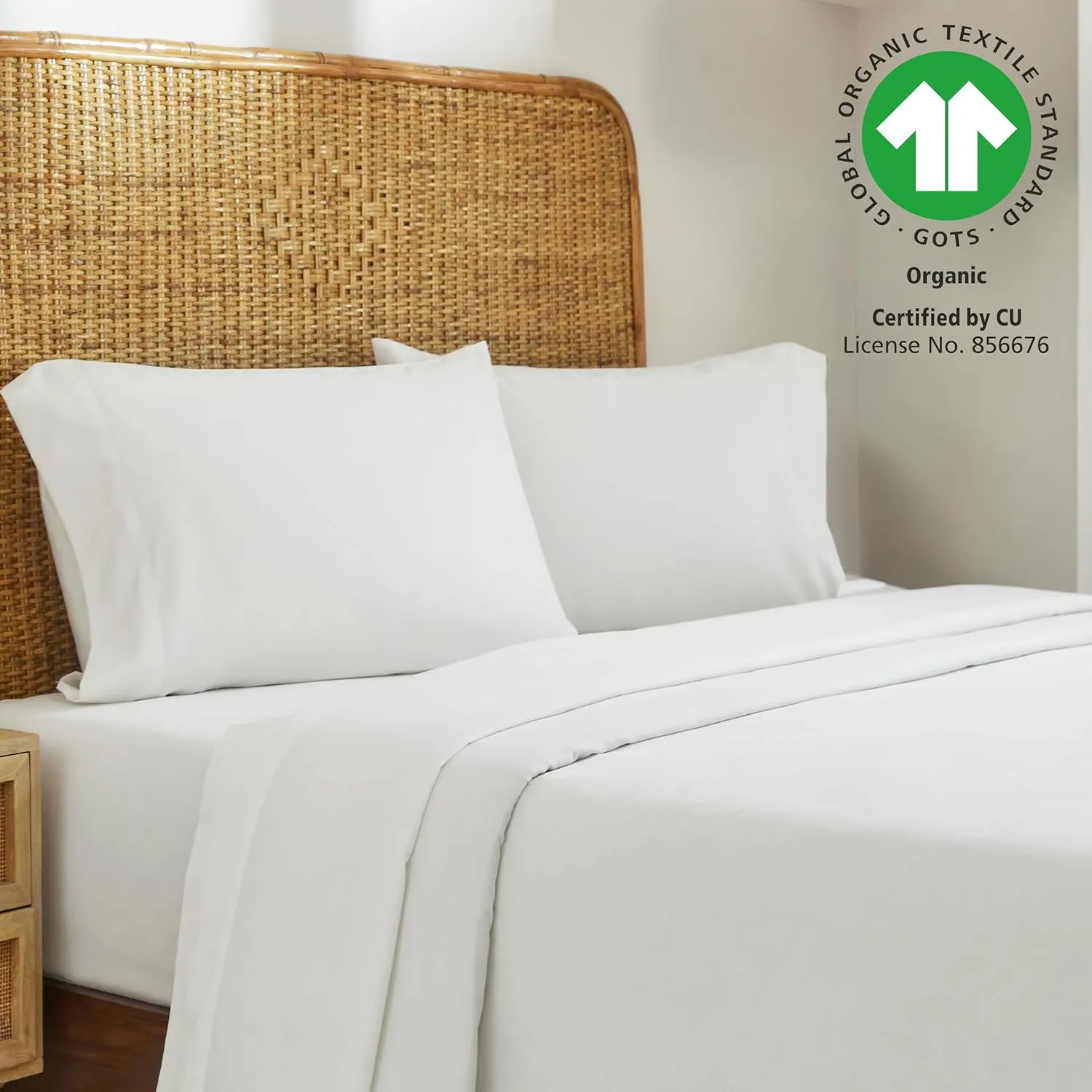 California Design Den Queen Bed Sheets - Soft 100% Organic Cotton Sheets with Deep Pockets, Crisp Percale, Breathable and Durable Bedding Set - Light Grey