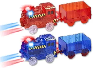 Cars (2-Pack) Track Train Replacement Only, Multi-Color Light Up Flashing LED Glow in The Dark Trains Accessories Compatible with Most Tracks