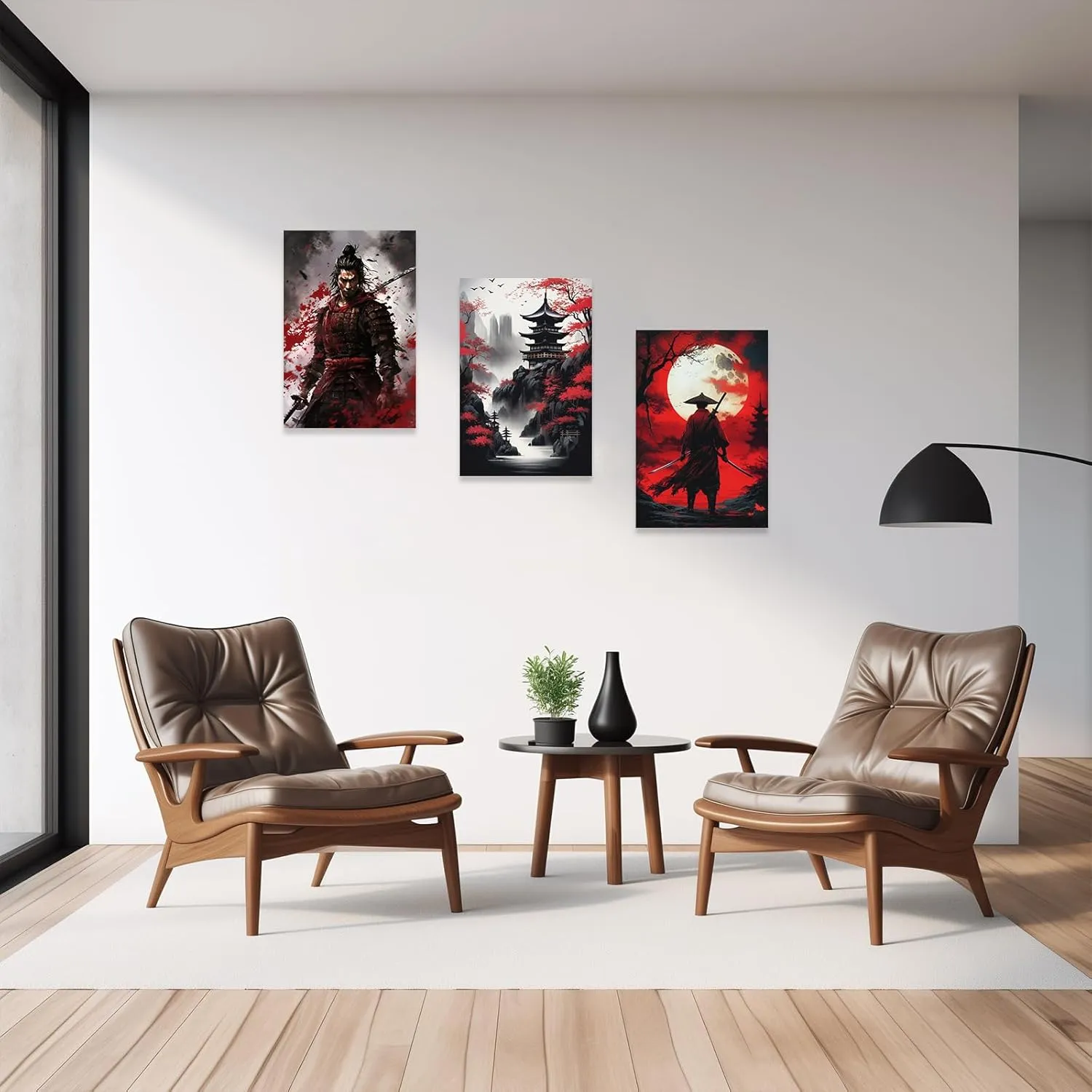 CCWACPP 3 Piece Samurai Wall Art Japan Painting Canvas Print Warrior Figure Pictures Bushido Posters Japanese Culture Theme Artwork Home Room Decor Framed (D, (11"x14"x3))