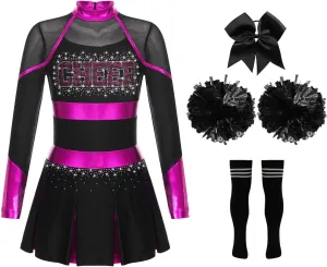 CHICTRY Kids Girls Cheer Leader Uniform Shiny Sequins Stage Performance Party Fancy Dress Sleeveless Majorette Costume
