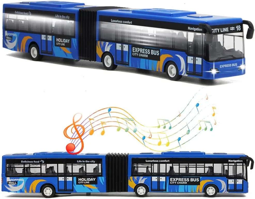 City Bus Toy for Kids, Die Cast Alloy Pull Back Vehicles, Metro Articulated Electric Bus with Sounds and Lights, Model Cars Toys Educational Gift for Kids Boys Girls Ages 3 