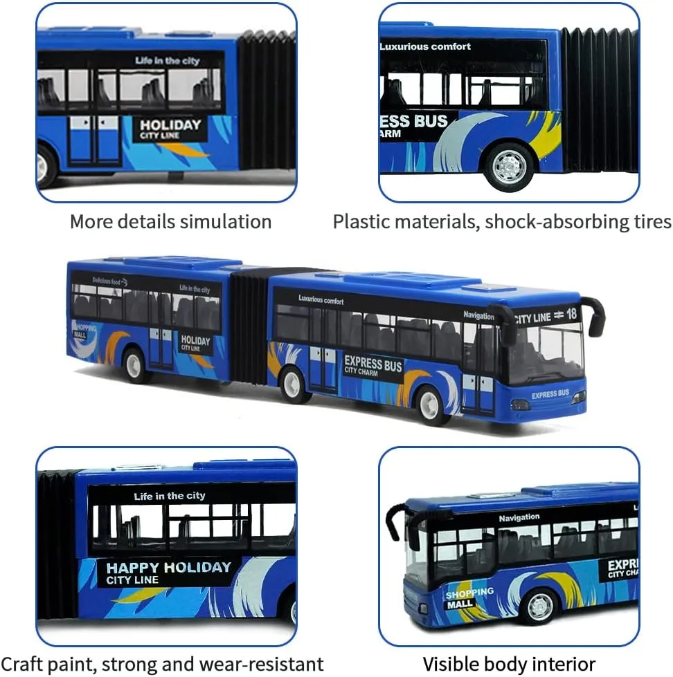 City Bus Toy for Kids, Die Cast Alloy Pull Back Vehicles, Metro Articulated Electric Bus with Sounds and Lights, Model Cars Toys Educational Gift for Kids Boys Girls Ages 3 