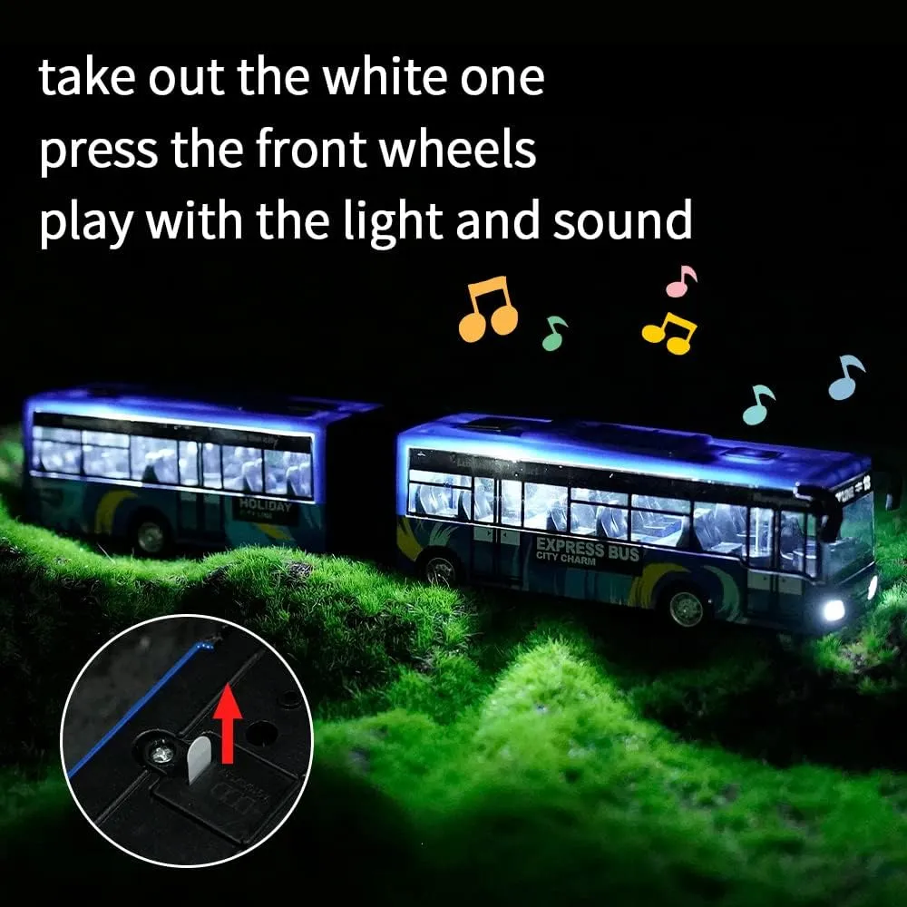 City Bus Toy for Kids, Die Cast Alloy Pull Back Vehicles, Metro Articulated Electric Bus with Sounds and Lights, Model Cars Toys Educational Gift for Kids Boys Girls Ages 3 