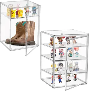 Clear Acrylic Display Case for Figures 4-Tier Collectibles Storage Box with 3 Dividers Stackable Display Stand for Action Figures, Handbag, Shoes,1 Pcs