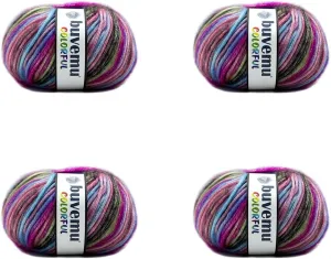 Colorful Self-Striping Multicolor Fuzzy with Subtle Sheen Yarn,V PolyesterD Acrylic, Each 1.76Oz (50 gr)/ 125yds(115m)(4 Balls) (Dream - Brown, Green, Blue, Turquoise, Fuchsia)