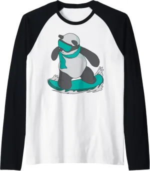 Cool Snowboarding Panda | Funny Snow Surfing Winter Gift Raglan Baseball Tee