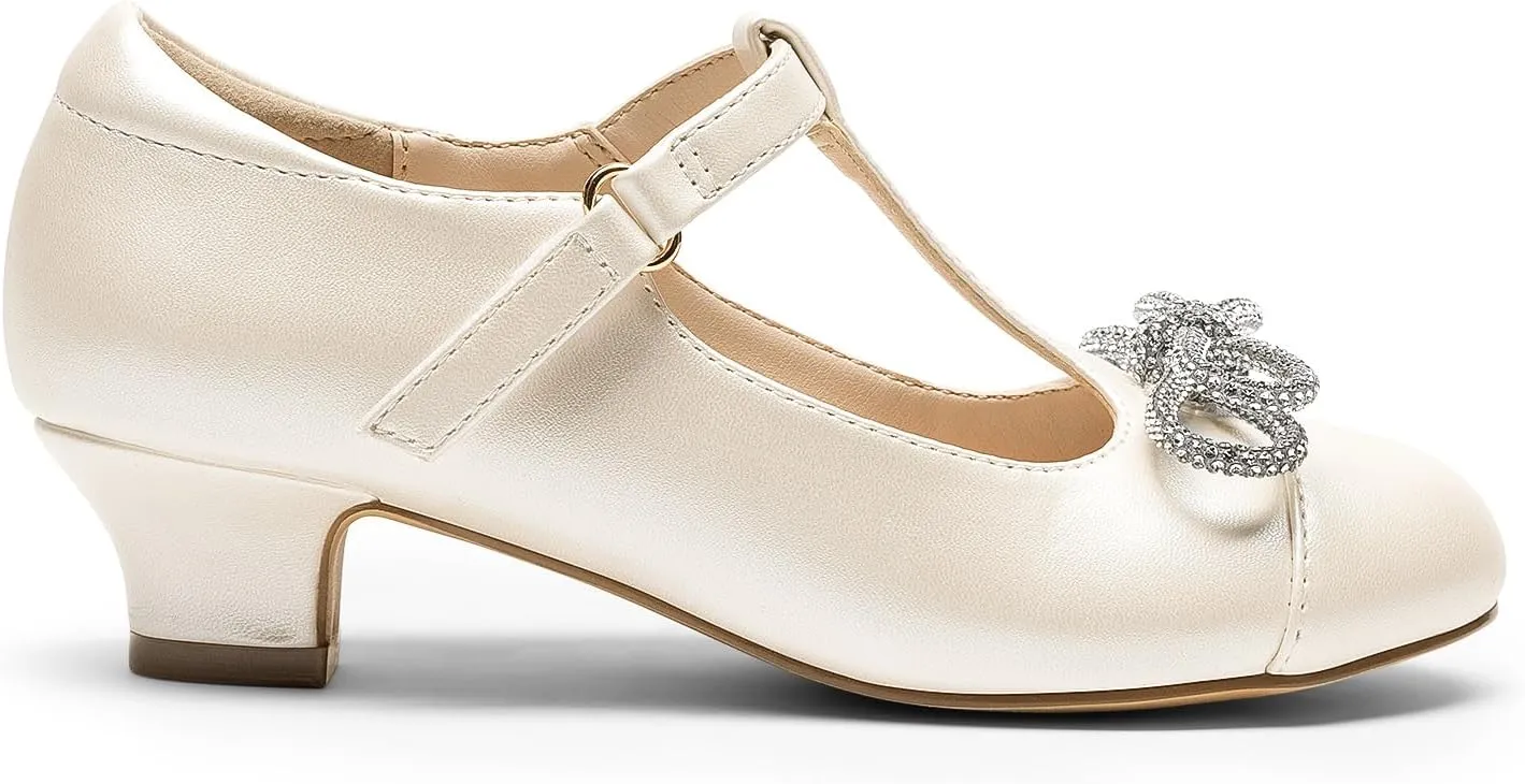 DREAM PAIRS Girls Dress Shoes Mary Jane Heel T-Strap Party Flower Wedding Princess Pumps for Little Big Kid
