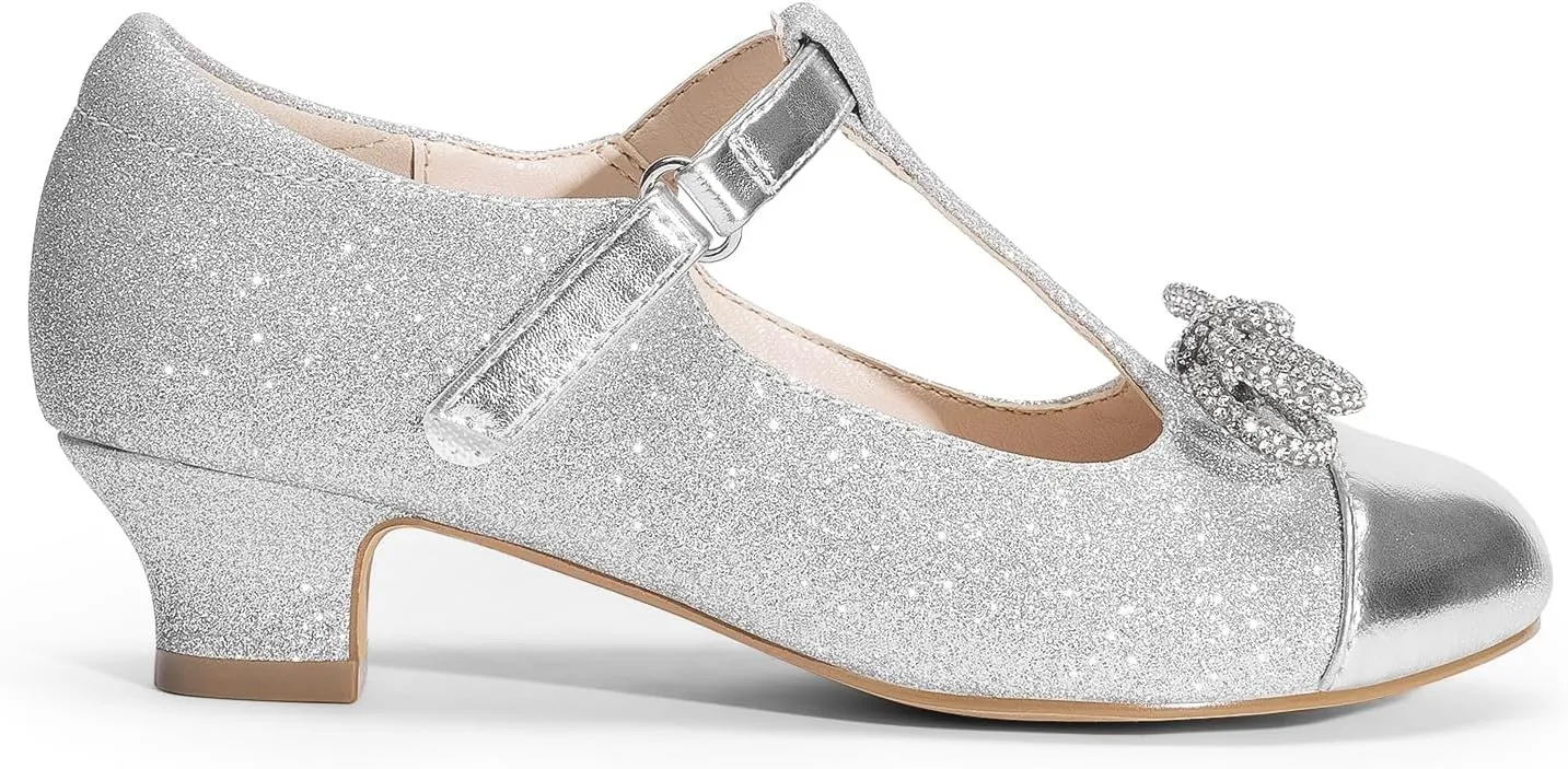 DREAM PAIRS Girls Dress Shoes Mary Jane Heel T-Strap Party Flower Wedding Princess Pumps for Little Big Kid