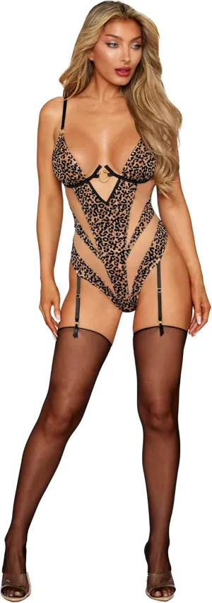 Dreamgirl Women's Leopard Garter Teddy