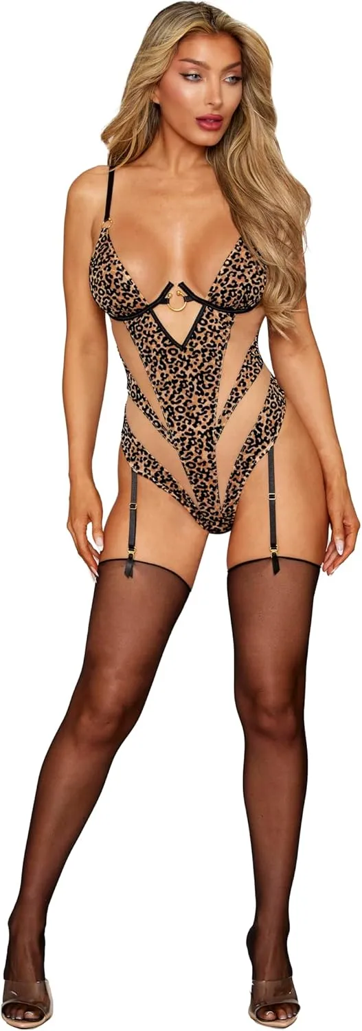 Dreamgirl Women's Leopard Garter Teddy