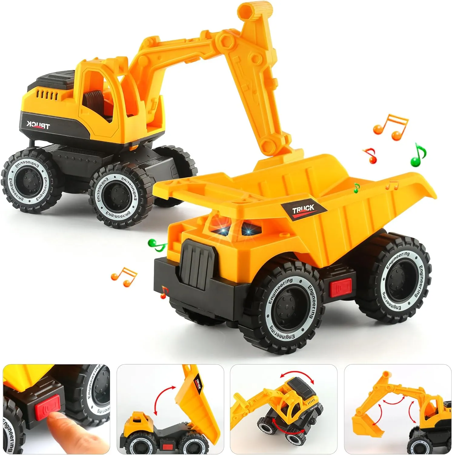 Dwi Dowellin Construction Carrier Semi Truck Toy with Excavator and Dump Truck, Gifts for Age 3-6 Boys & Girls