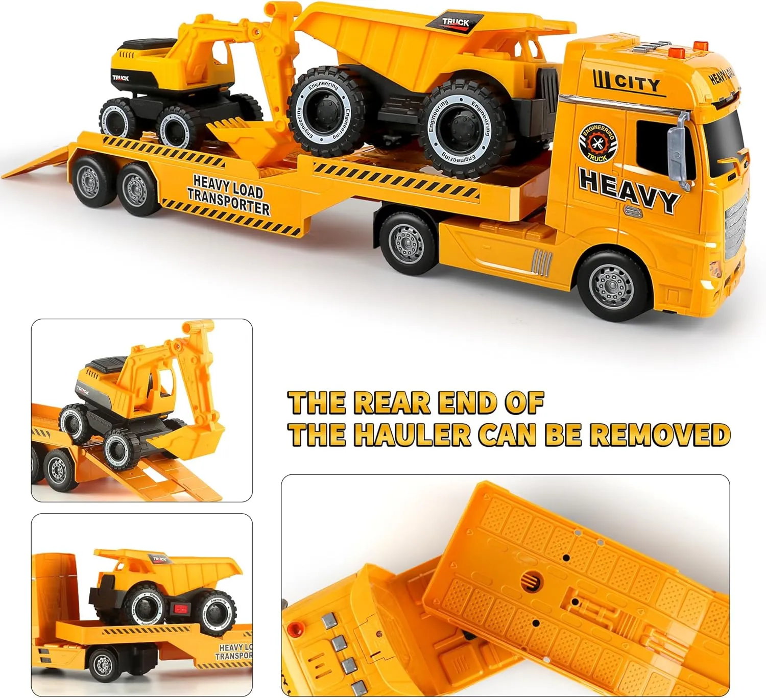 Dwi Dowellin Construction Carrier Semi Truck Toy with Excavator and Dump Truck, Gifts for Age 3-6 Boys & Girls