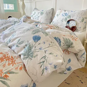 EAVD Queen Cotton Duvet Cover Chich Shabby Garden Floral Duvet Cover Set Fresh Spring Colorful Florlal Bedding Set with 2 Pillowcases Fresh Reversible Botanical Comforter Cover with Zipper
