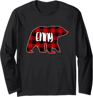 Enny Bear Custom Red Buffalo Plaid Christmas Pajama Long Sleeve T-Shirt