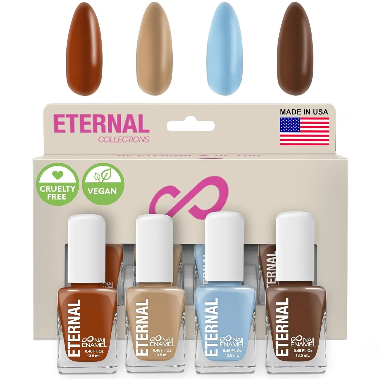 Eternal Nail Polish Set 4 Piece Kit: Long Lasting, Quick Dry and Cruelty Free. Made in USA - 0.46 Fluid Ounces Each (Cote D' Azur)