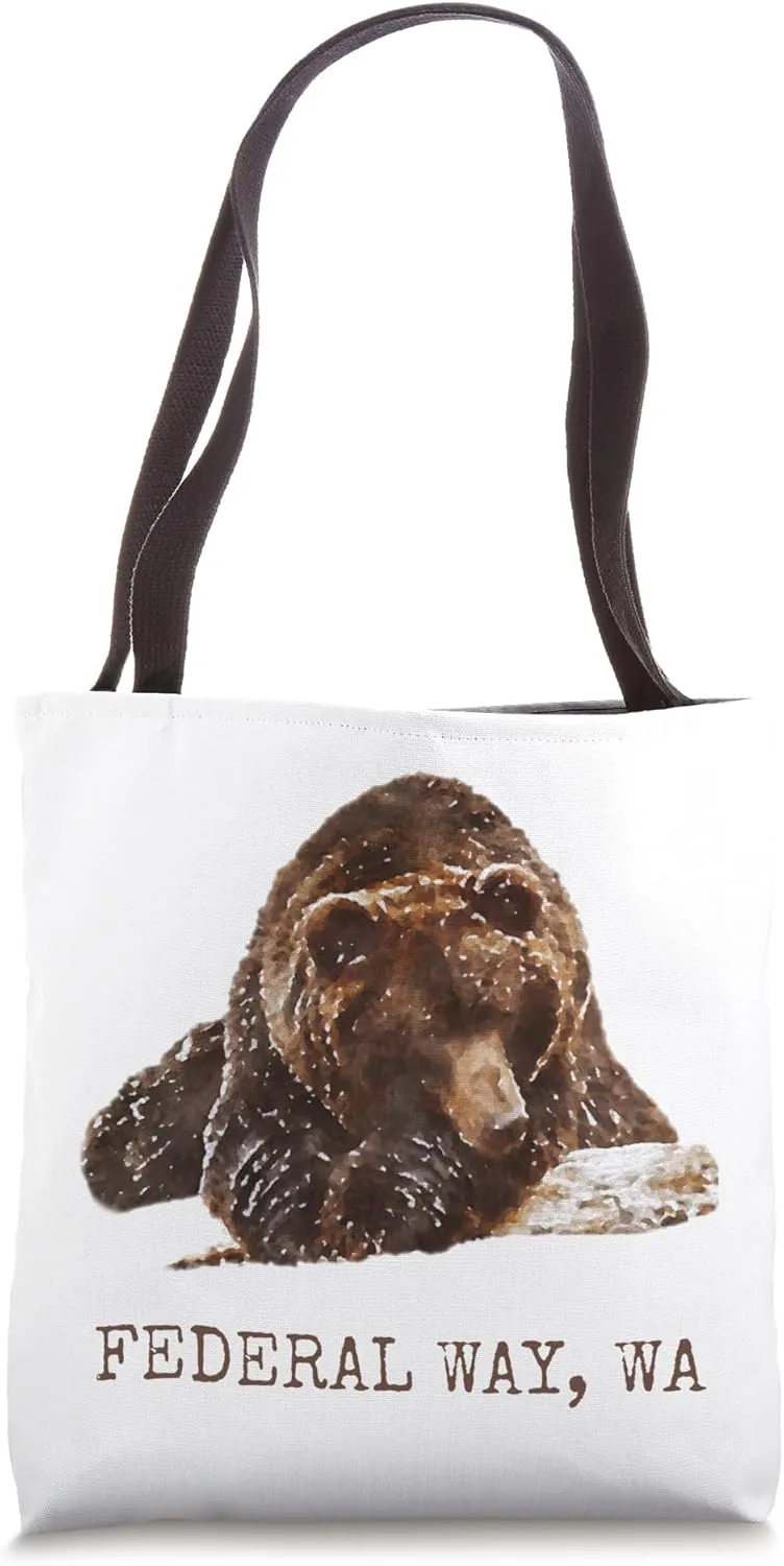 Federal Way Brown Grizzly Bear In Snow Washington Pacific NW Tote Bag
